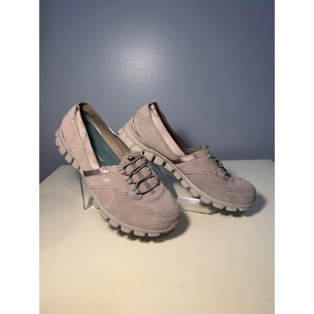 Skechers 22500 Taupe Leather Memory Foam Bungee Slip On Sneakers Womens 8